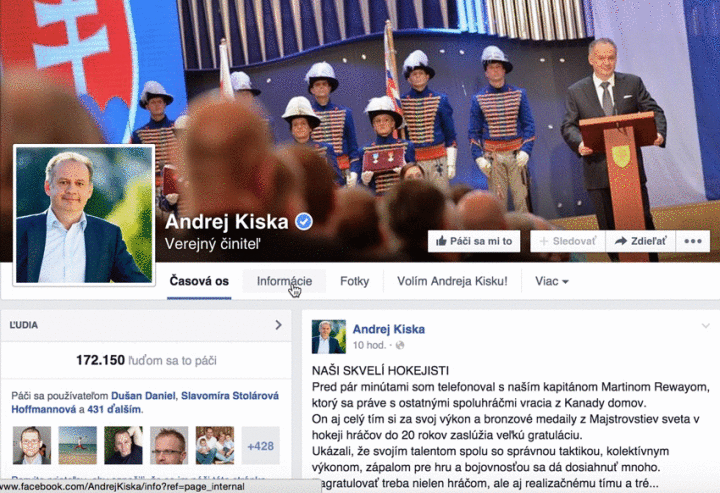 Andrej Kiska - informacie o vas na facebooku