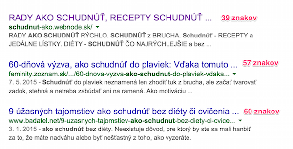 Návštevnosť Google - počet znakov