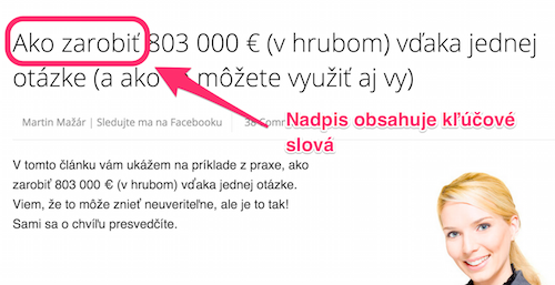 správanie Google - Nadpis obsahuje kľúčové slová