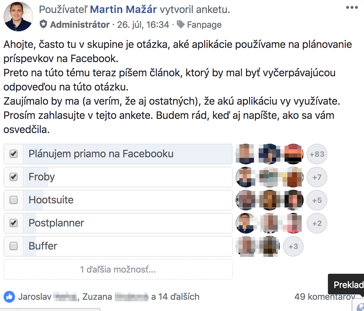 Výsledky prieskumu, aké aplikácie sa používajú na plánovanie príspevkov