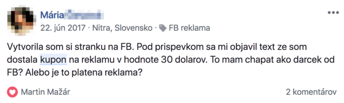 Kupon na Facebook reklamu zdarma alebo platena reklama