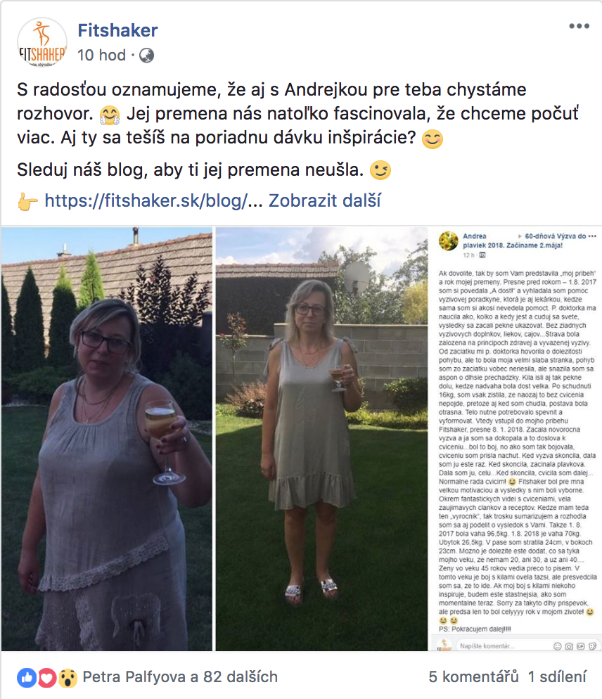 Osobný príspevok na Facebooku - Fitshaker