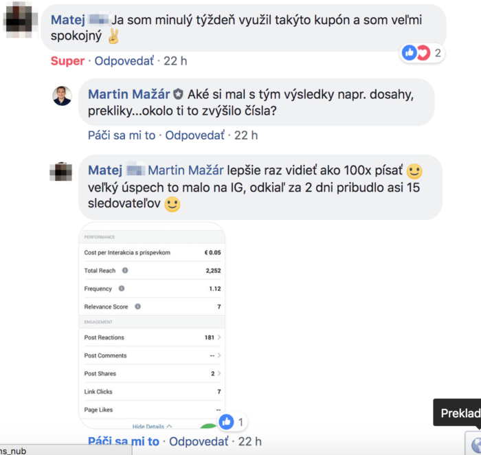 Vyuzitie kuponu facebook reklama